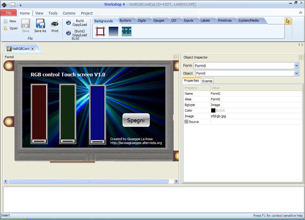 Figura 4: Schermata del Software ViSi Genie per la programmazione del Display Touch Screen.