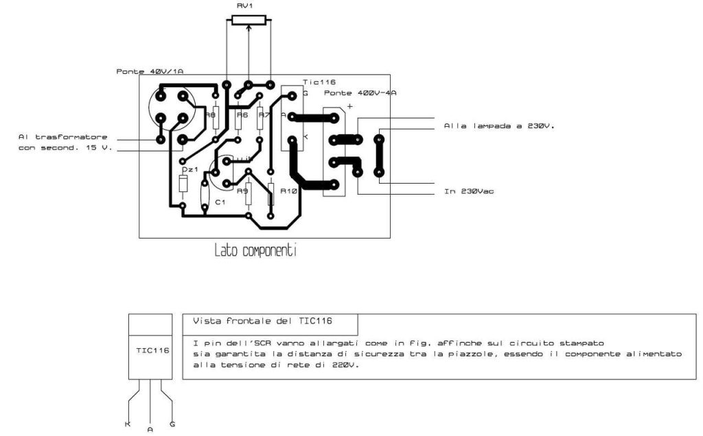 circuito stampato del secondo prototipo. Lato componenti